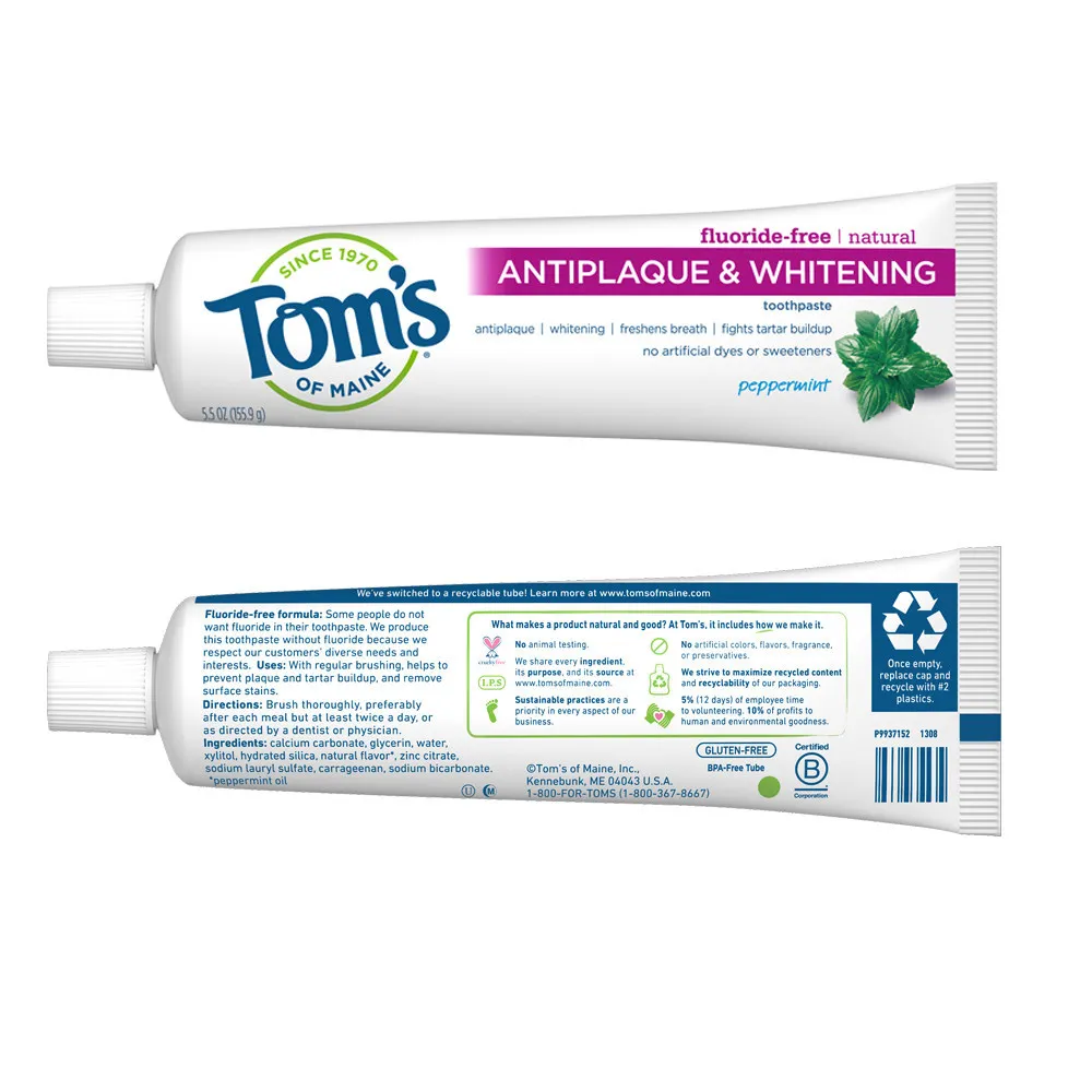 Tom’s of Maine shipping recyclable toothpaste tube