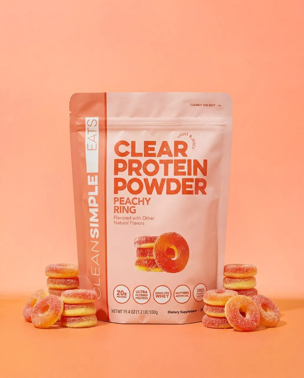 Clean Simple Eats debuts Peachy Ring clear protein powder